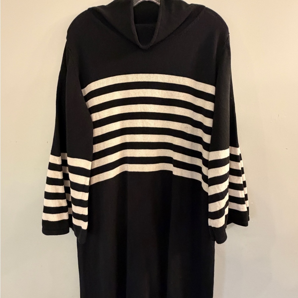 J. Peterman Black & White Striped Cowl-Neck, Sweater, Bell Sleeves, Sz.L